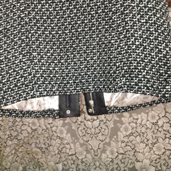 Bradley Bayou black and white wool coat leather trim zipper unique piece NWOT - Picture 6 of 6